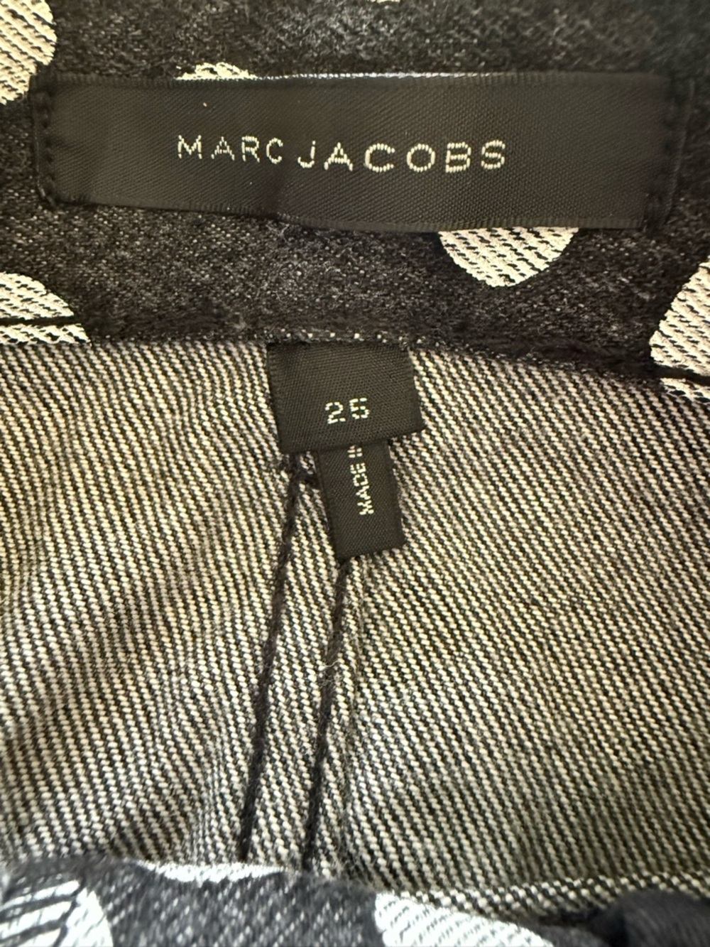 Marc Jacobs Black and White Polka Dot Denim Skirt with Leather Logo Patch - Picture 10 of 11